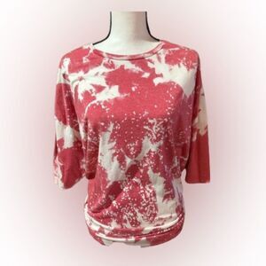 Women's Red and White Bleached Top